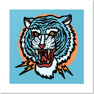 Retro Tiger Head Tattoo Design Posters and Art